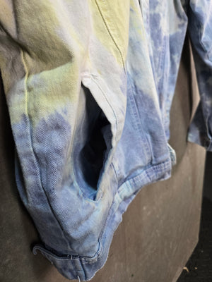 Sacred Crown Unisex Gray Yellow Blue Tie Dye Denim Trucker Jacket 3X 5