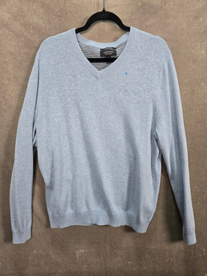 Nordstrom Men's Shop Light Blue Cotton Cashmere V-Neck Sweater Size L 1