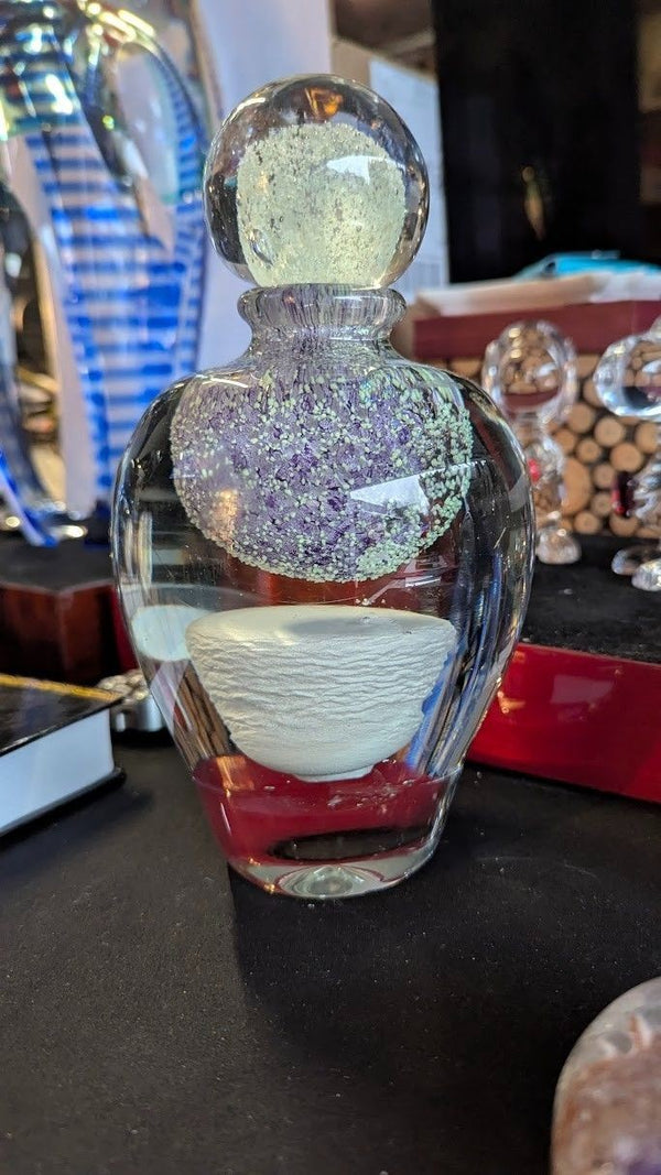 Jean Claude Novaro Vase Decanter w/ Stopper Hand Signed 9 1/4" Mint Blown Glass