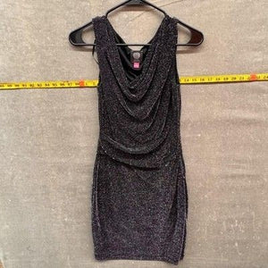 Vince Camuto Dress Womens 6 Black Metallic Cowl Neck Mini Cocktail VC6M3340 1