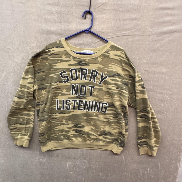Wound Up Sweatshirt Youth XL (15-17) Green Camo Sorry Not Listening Crewneck