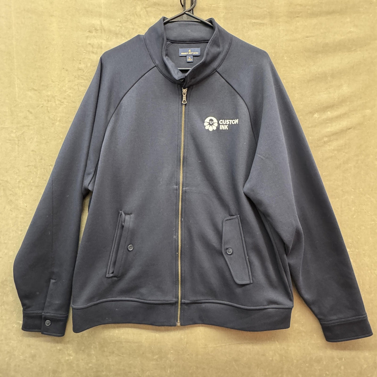 Brooks Brothers Jacket Mens XL Navy Full Zip Stand Collar Track Custom Ink Logo