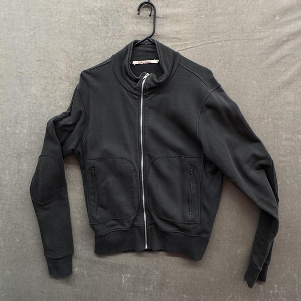 Organic Zip Jacket Womens Small Black Mock Neck Cotton Elbow Patches Zip Pockets