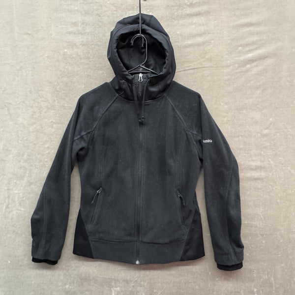 Columbia Jacket Womens Medium Black Hooded Full Zip Fleece Softshell XLE619