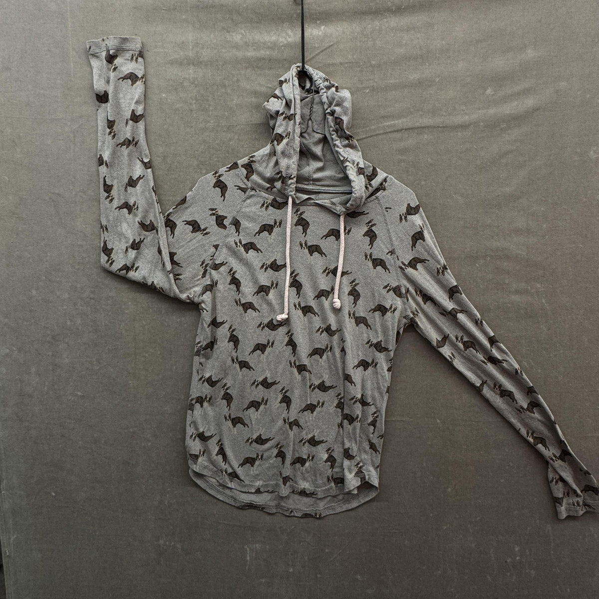 Creative Destruction Hoodie Womens Small Gray Dog Print Lightweight Pullover